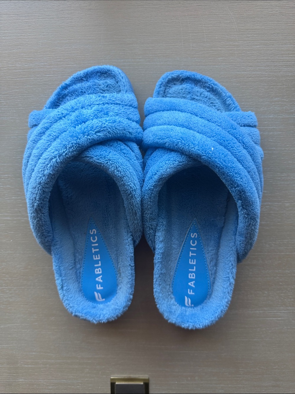 Fabletics Sky Blue Plush Slide Slippers